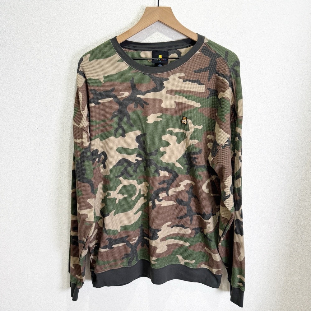 Teddy Fresh Shirt Mens XL Camo Waffle Knit Thermal Pullover Crewneck Soft Casual